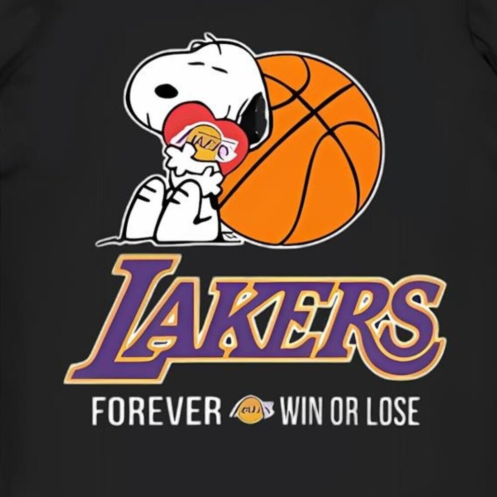 NBA Peanuts Snoopy Los Angeles Lakers Forever Basketball Fan Graphic T-Shirt  90 - Picture 2 of 5